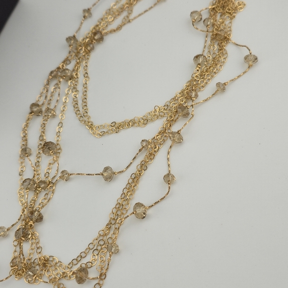 Gold Tone Multi-Strand Chain Necklace with Glass Bead Accents 20" Layered - Picture 8 of 16
